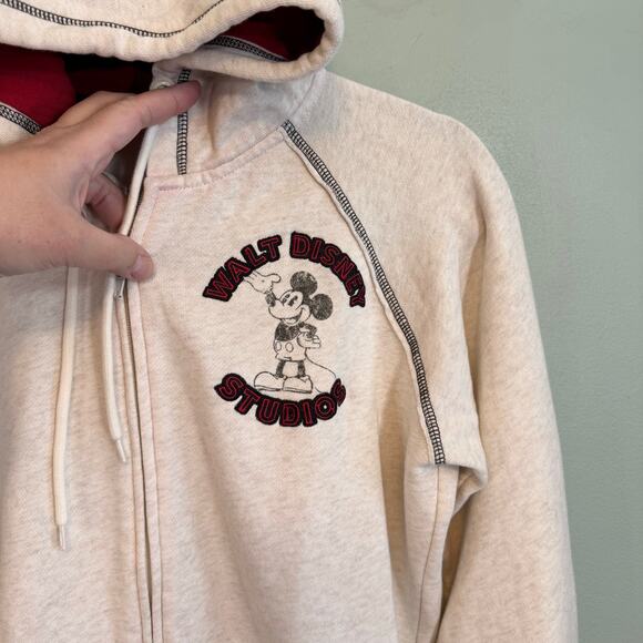 Walt Disney Mickey Mouse Hoodie Adult L White Cream Full Zip Jacket Fleece Lined - Picture 3 of 9